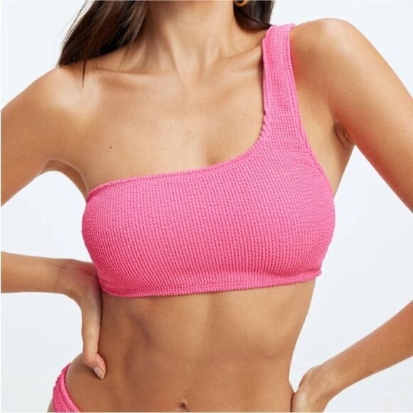 Good American NWT Always Fits One Shoulder Bikini in Bright Pink Size S/M - Picture 3 of 7